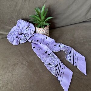 MCM Lavender Paisley Logo Scarf Hair Tie Brand New